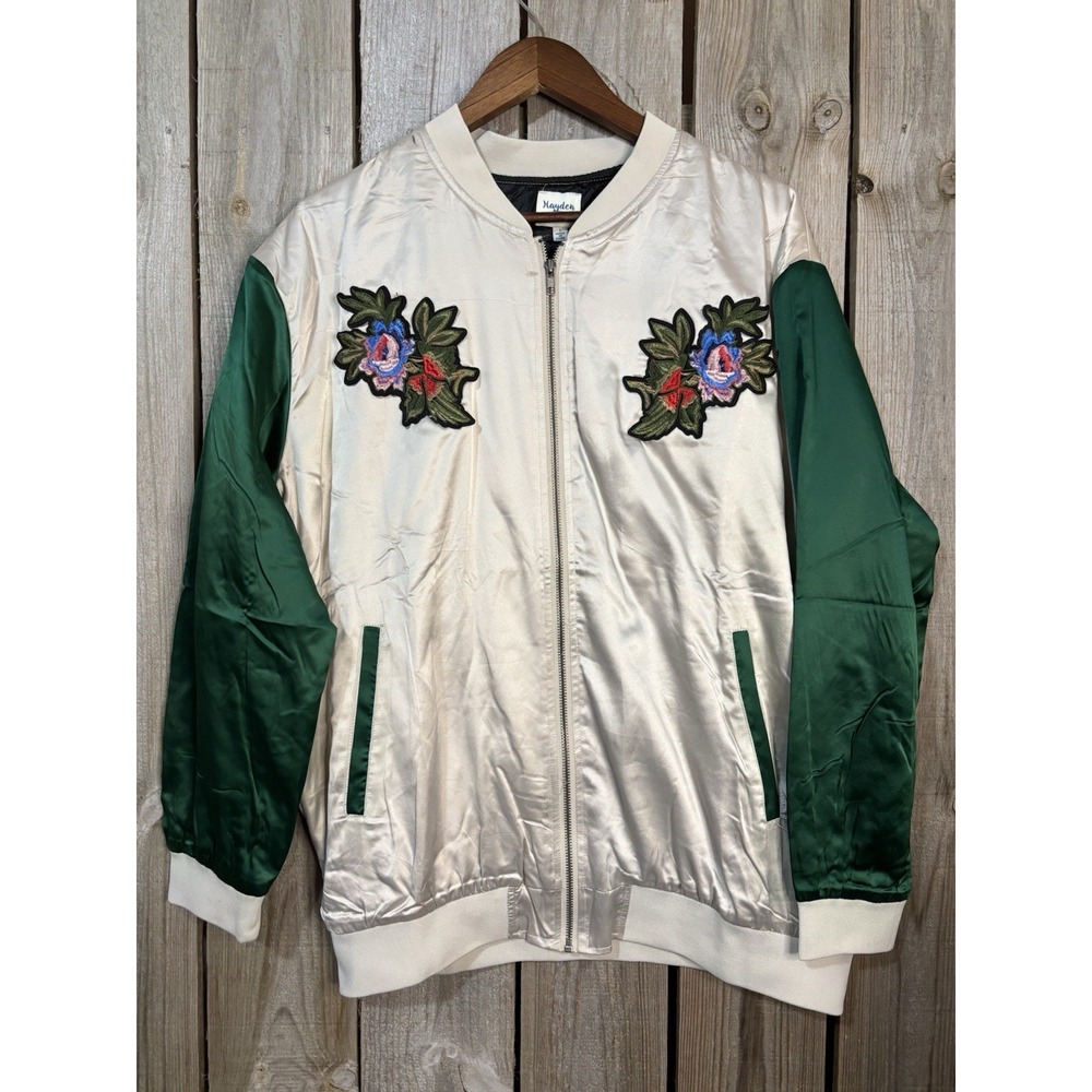 Hayden LA Satin Bomber Jacket Women's L Tiger Embroidery NWT